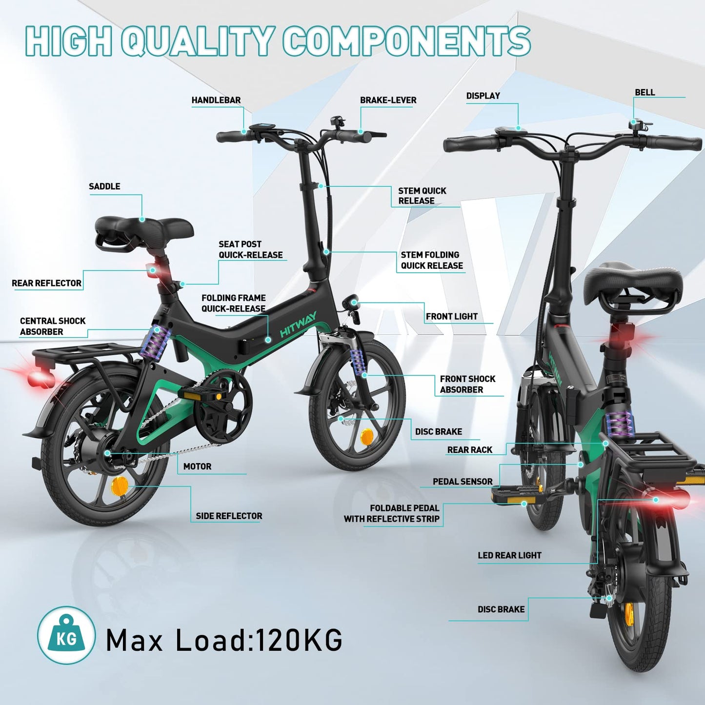 HITWAY Electric Bike 250W Foldable Pedal Assist E Bike.