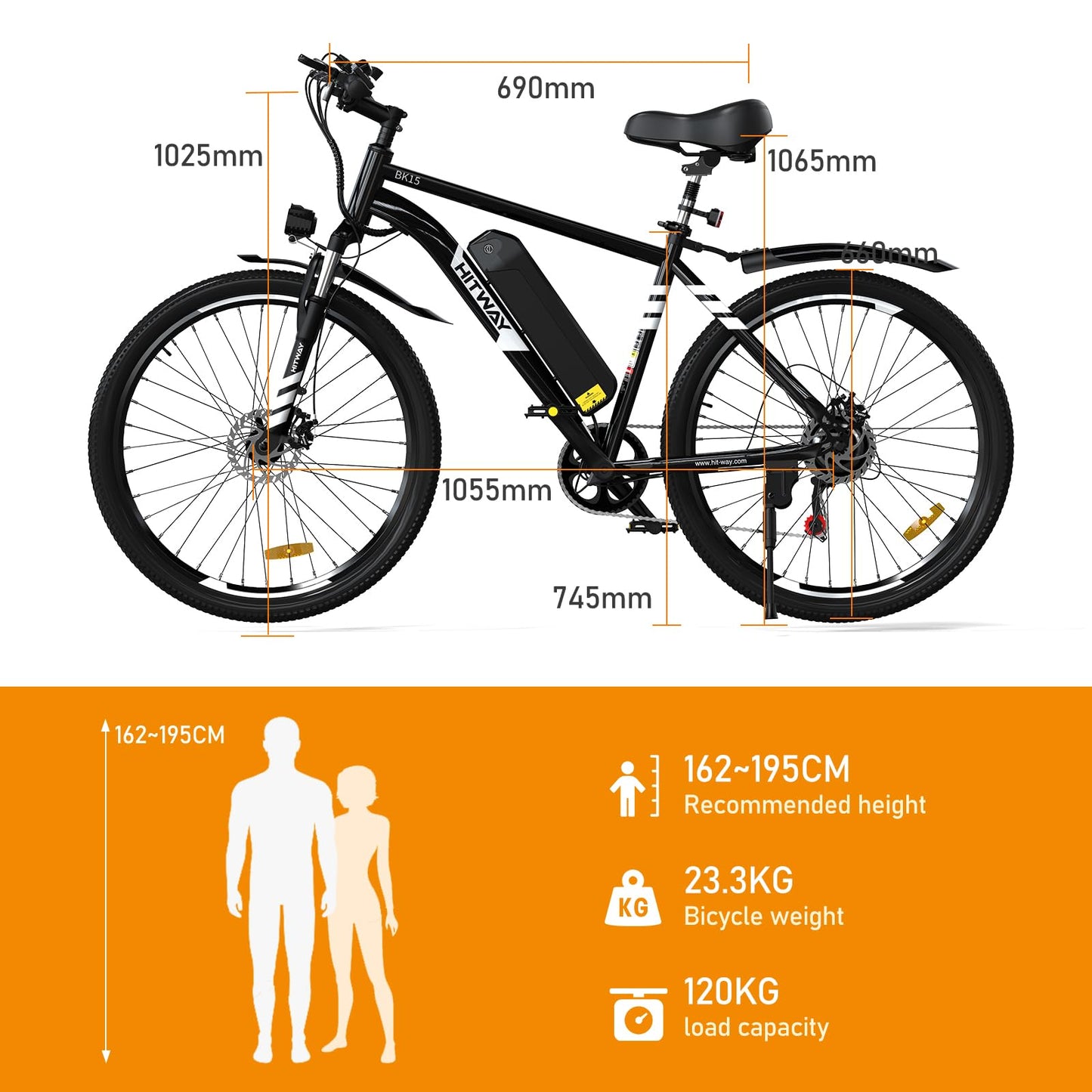 HITWAY Electric Bike E Mountain Bike, 26 * 2.1/4.0 Electric Bicycle.