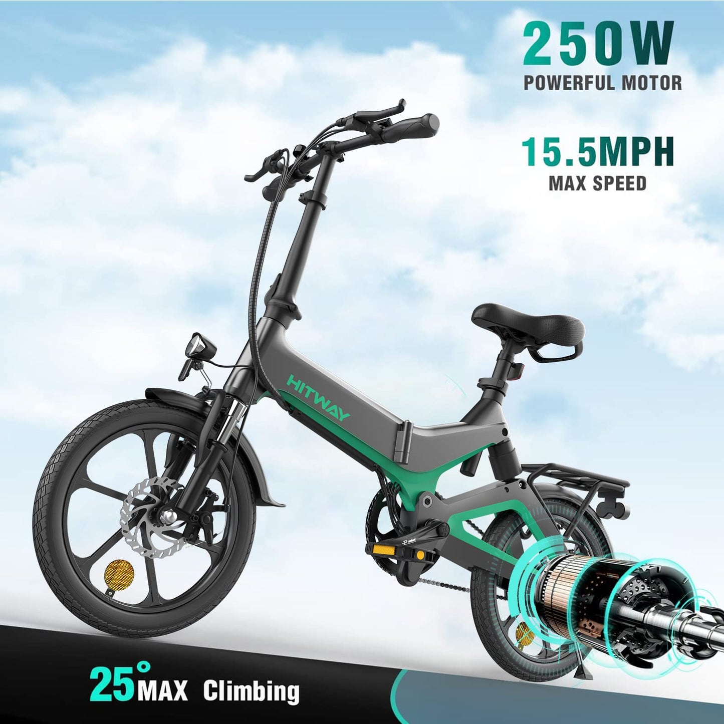 HITWAY Electric Bike 250W Foldable Pedal Assist E Bike.