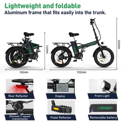 HITWAY Electric Bike for Adults, 20" Fat Tire E Bike.