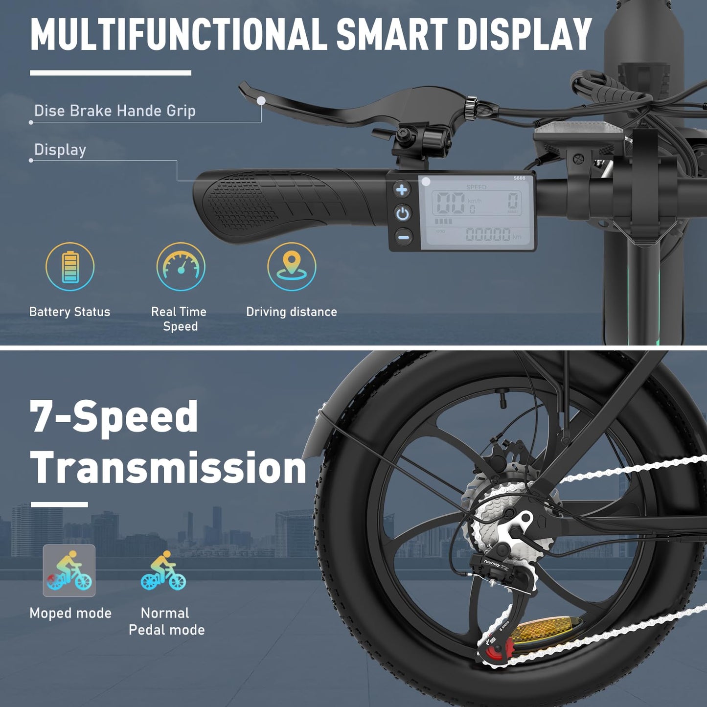 HITWAY Electric Bike, 20" Fat Tire E-bikes.