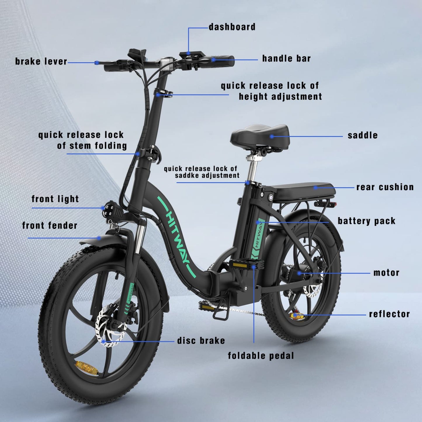 HITWAY Electric Bike, 20" Fat Tire E-bikes.