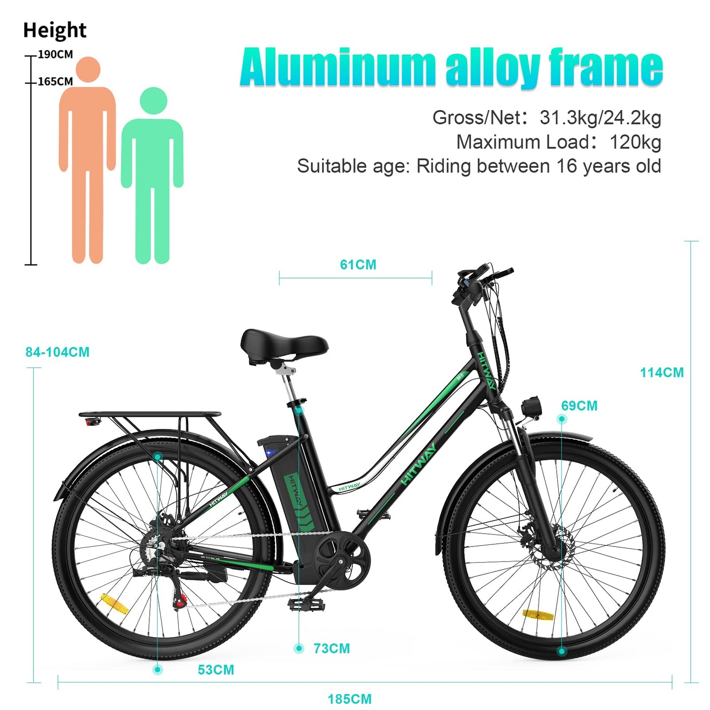 HITWAY Electric Bike, 26 inch E-bike.