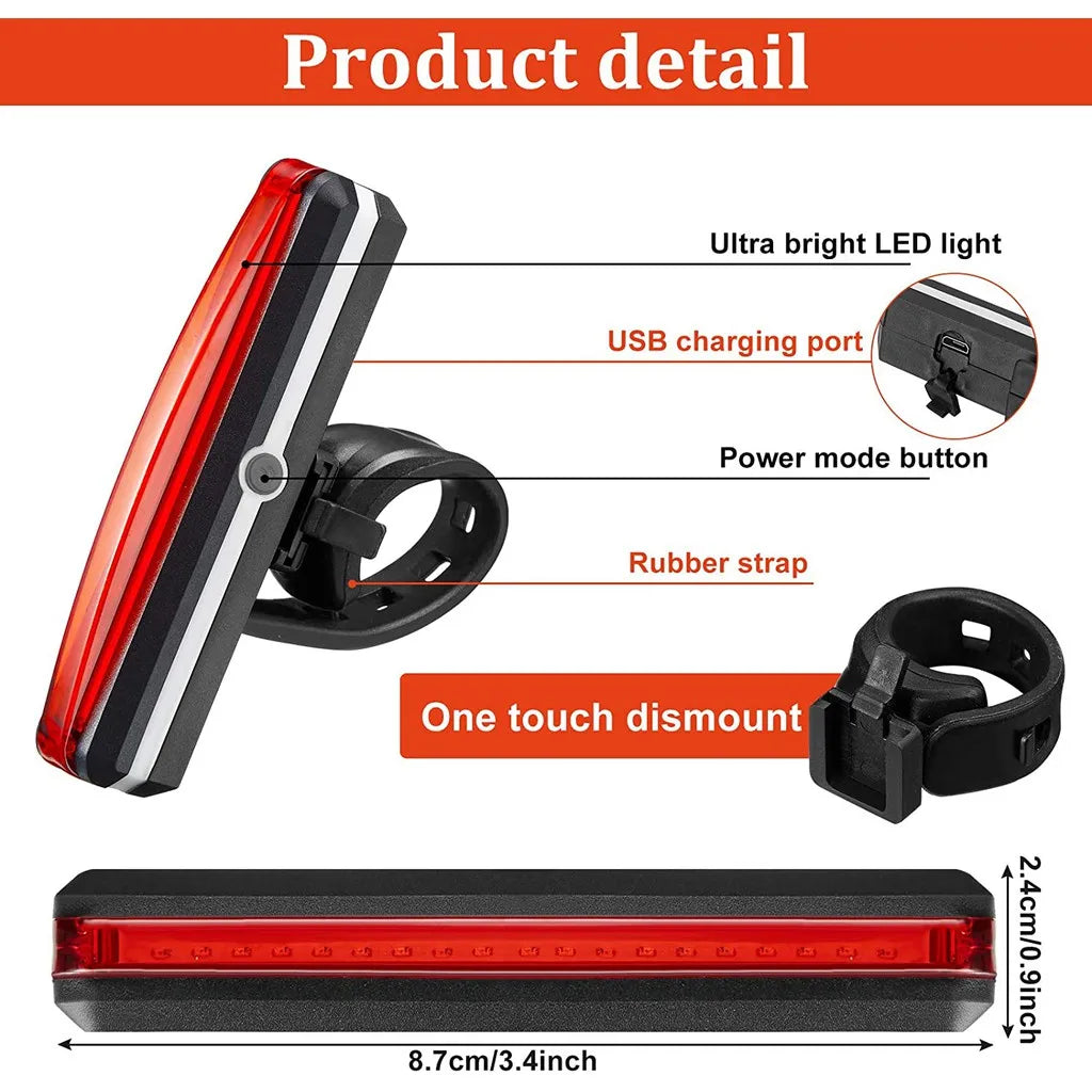 Bike Rear Light Highlight COB LED Tail Light Waterproof Bicycle USB Rechargeable