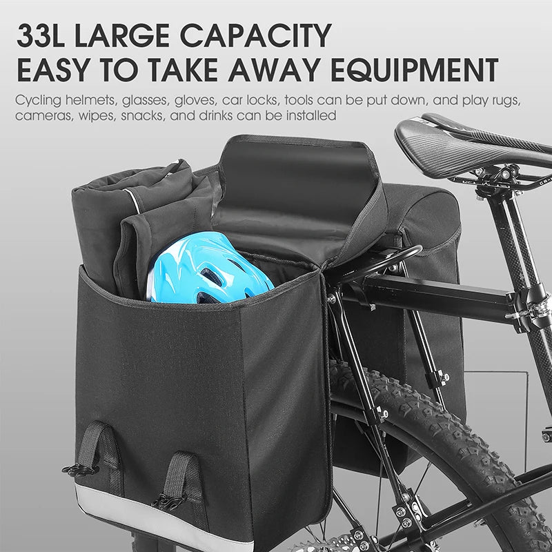 33L Large Bicycle Panniers Bag Cycling Travel Highly Reflective MTB Bike Rear Rack Double Sides Luggage Carrier Bags