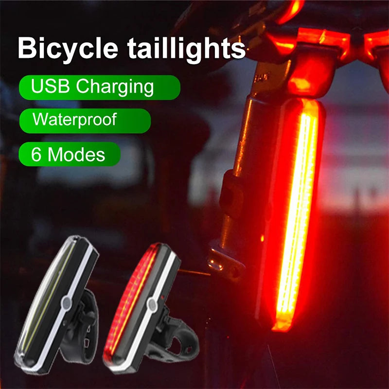 Bike Rear Light Highlight COB LED Tail Light Waterproof Bicycle USB Rechargeable