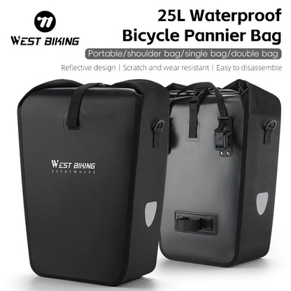 Full Waterproof Bicycle Pannier 25L Large Capacity Bike Rack Bag Long Travel Cycling Bag MTB Road Bike Accessories