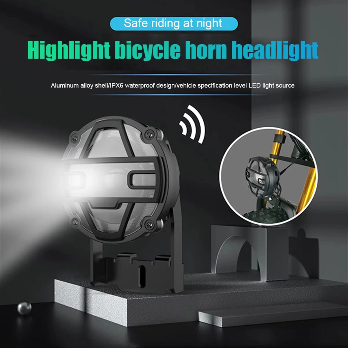 E-Bike Headlights 36V 48V Electric Bicycle Horn Light Waterproof Aluminium Alloy Head Light Night Riding Front Headlight