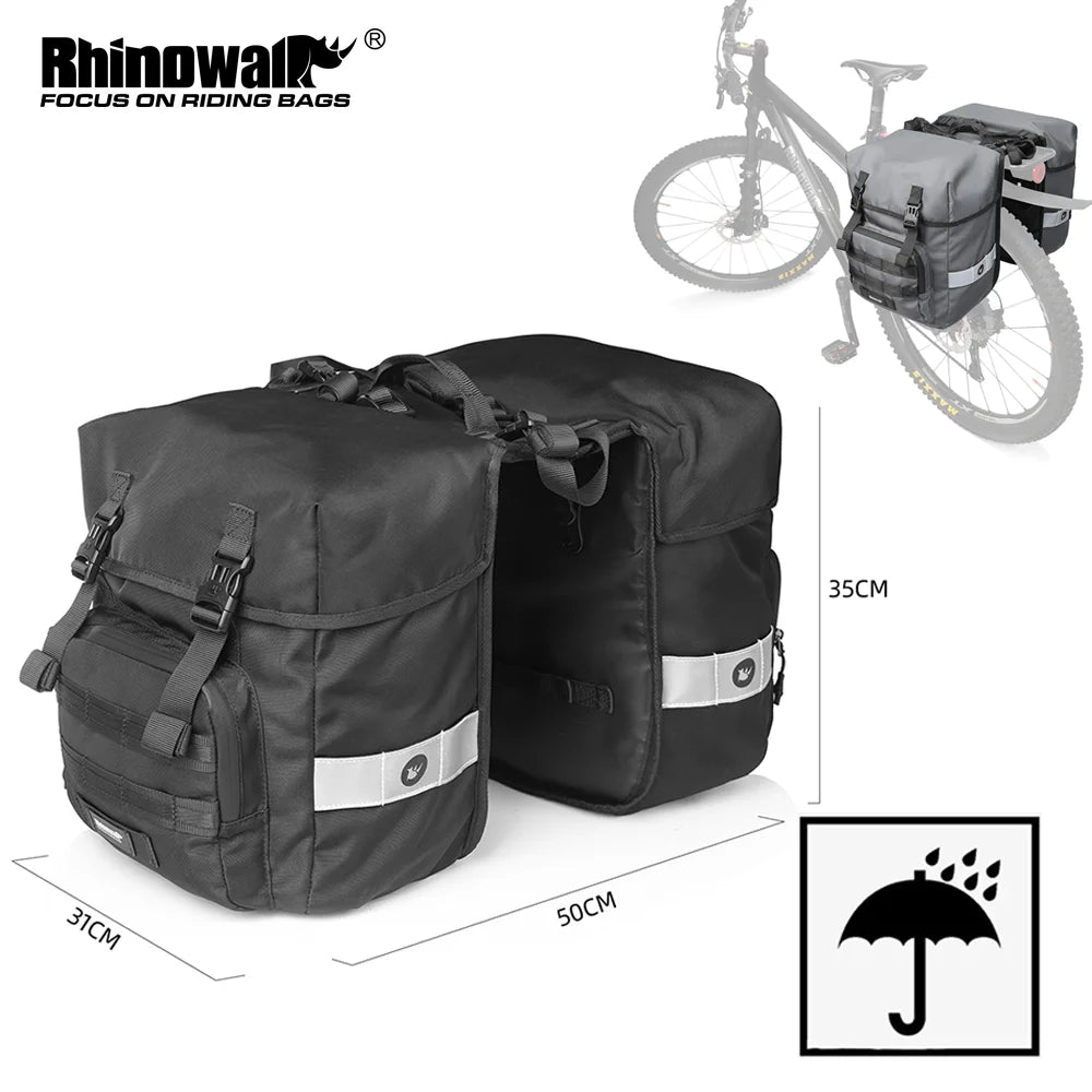 Rhinowalk Bike Double Side Bag 40L Large Bicycle Pannier Trunk Bag Outdoor Travel Cycling MTB Road Bike Rear Rack Case Luggage