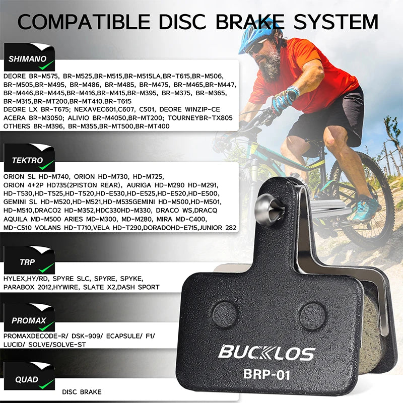 BUCKLOS BRP-01 Disc Brake Pads Resin Semimetallic MTB Hydraulic Brake Pads for SHIMANO B01S B05S Bicycle Brake Pad for M525 M395